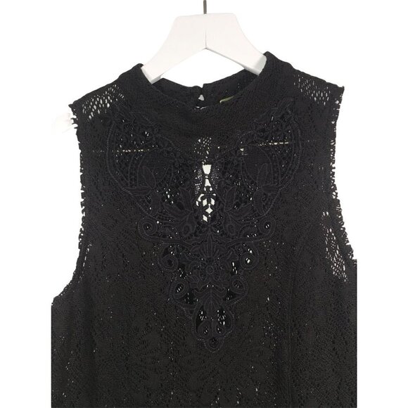 𝅺FREE People Black Floral Lace Size Small Ladies Halter Top Sleeveless Bu… - Picture 3 of 12